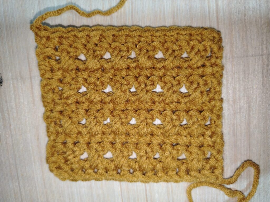 Crochet crossed double crochet swatch showing overlapping textured stitches