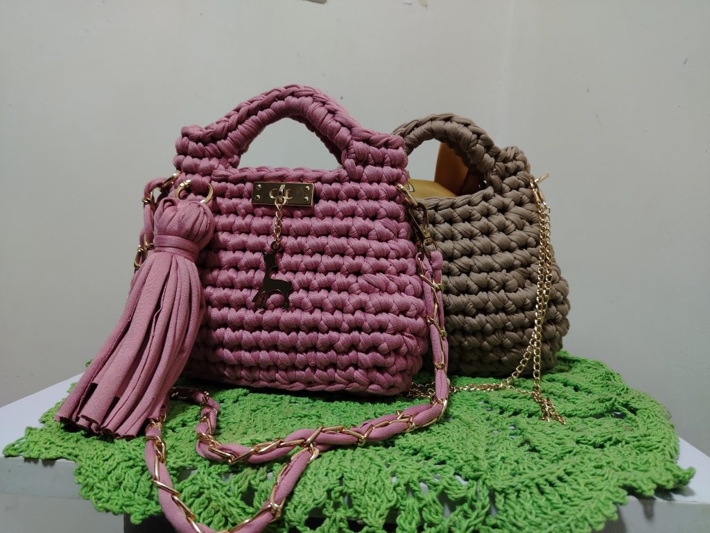 handmade chunky bag dusty rose and mocha