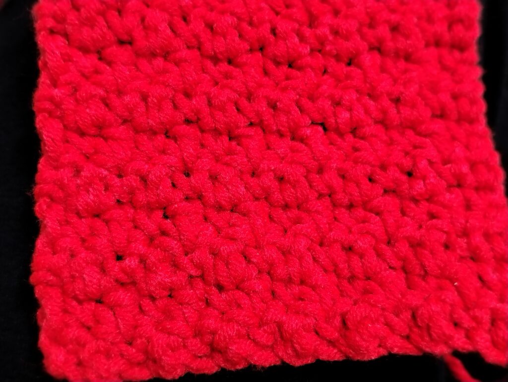 Crochet lemon peel - one of the basic crochet stitches - swatch showing a textured combination of single and double crochet