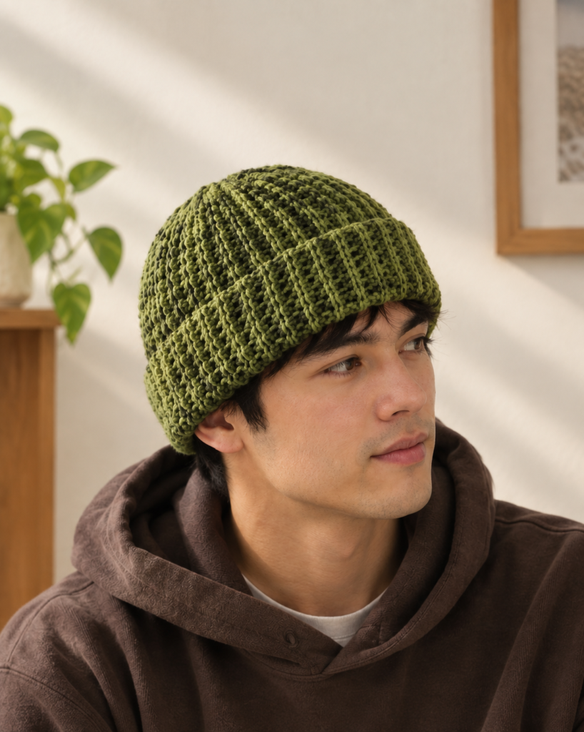 giving and receiving handmade gifts - green handmade beanie