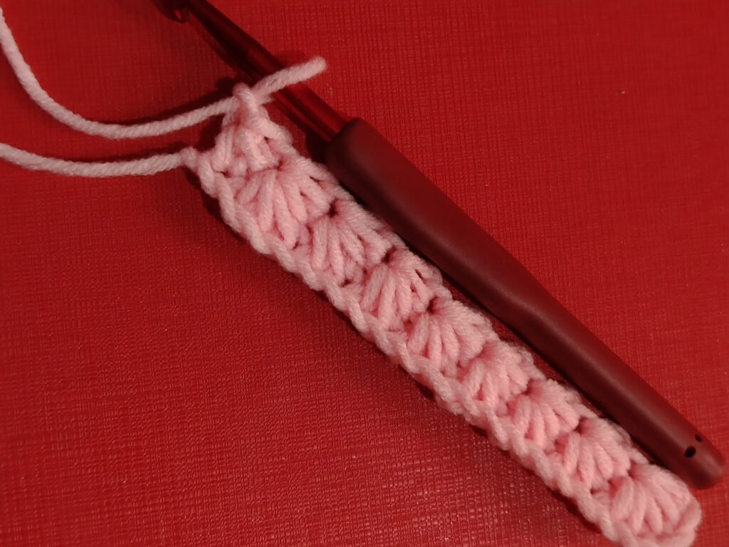 finished row of star stitch with half double crochet and chain 1