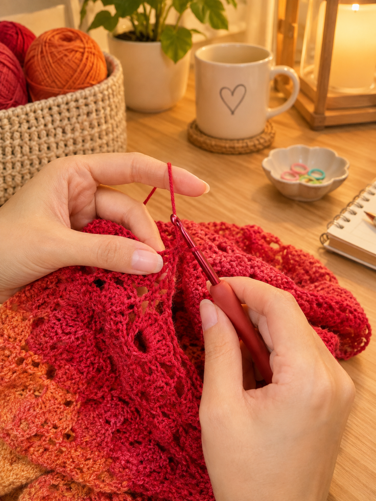 stitching my way forward - gradient shawl - rogue ember