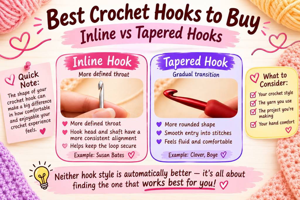 side by side comparison of inline and tapered crochet hooks
